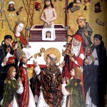 Messe des hl. Grergor mit Heiligen. Epitaph des Heinrich Wolff von Wolffstal. Franken um 1490